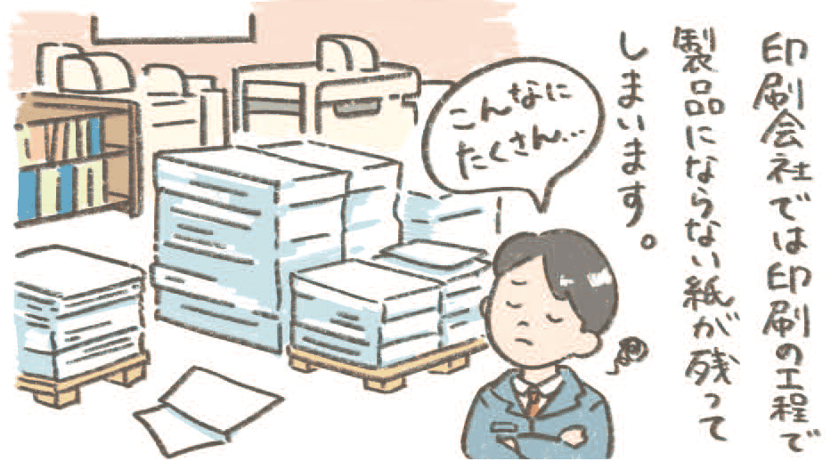 印刷会社では印刷の工程で製品にならない紙が残っていまいます。